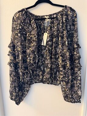 By Together Black Floral Ruffle Long-Sleeve Blouse